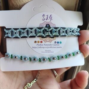Blue and Green Beaded Bracelets